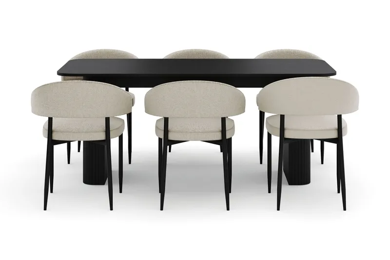 Kopparbo Matbord 180-240 cm Förlängningsbart med 6 Sawako Stolar - Svart - Möbler - Bord & matgrupper - Matgrupper