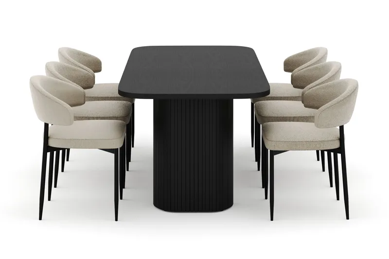 Kopparbo Matbord 180-240 cm Förlängningsbart med 6 Sawako Stolar - Vit - Möbler - Bord & matgrupper - Matgrupper