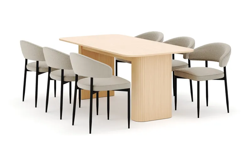 Kopparbo Matbord 180-240 cm Förlängningsbart med 6 Sawako Stolar - Vit - Möbler - Bord & matgrupper - Matgrupper