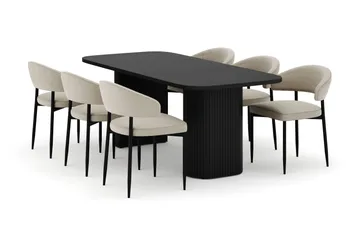 Kopparbo Matbord 180-240 cm Förlängningsbart med 6 Sawako Stolar