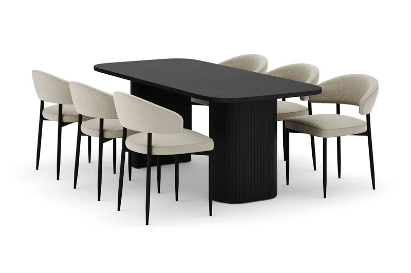 Kopparbo Matbord 180-240 cm Förlängningsbart med 6 Sawako Stolar, Vit