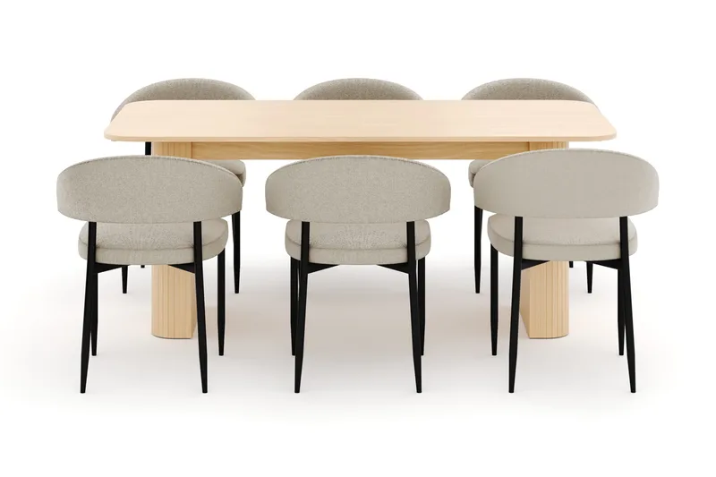 Kopparbo Matbord 180-240 cm Förlängningsbart med 6 Sawako Stolar - Vit - Möbler - Bord & matgrupper - Matgrupper