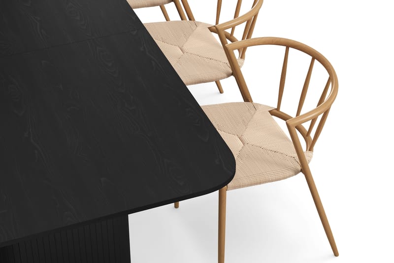 Kopparbo Matbord 180-240 cm Förlängningsbart med 6 Winston Matstolar - Svart / Beige / Metallben Ek - Möbler - Bord & matgrupper - Matgrupper