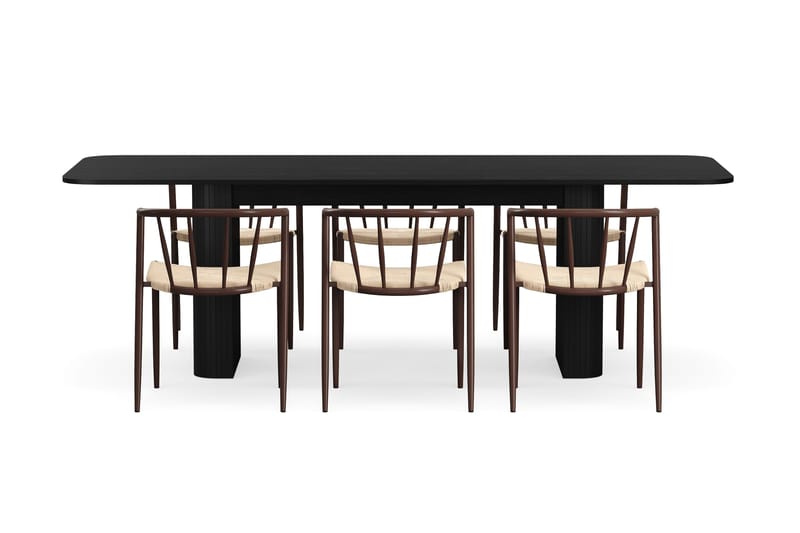 Kopparbo Matbord 180-240 cm Förlängningsbart med 6 Winston Matstolar - Svart / Beige / Metallben Rökt ek - Möbler - Bord & matgrupper - Matgrupper