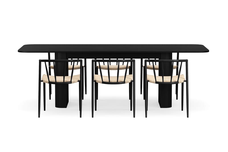 Kopparbo Matbord 180-240 cm Förlängningsbart med 6 Winston Matstolar - Svart / Beige / Metallben Svart - Möbler - Bord & matgrupper - Matgrupper