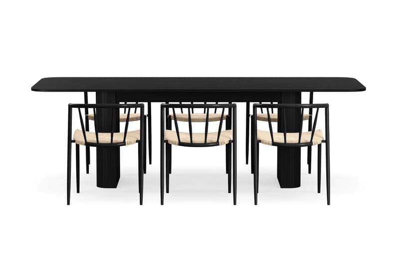 Kopparbo Matbord 180-240 cm Förlängningsbart med 6 Winston Matstolar - Svart / Beige / Metallben Svart - Möbler - Bord & matgrupper - Matgrupper