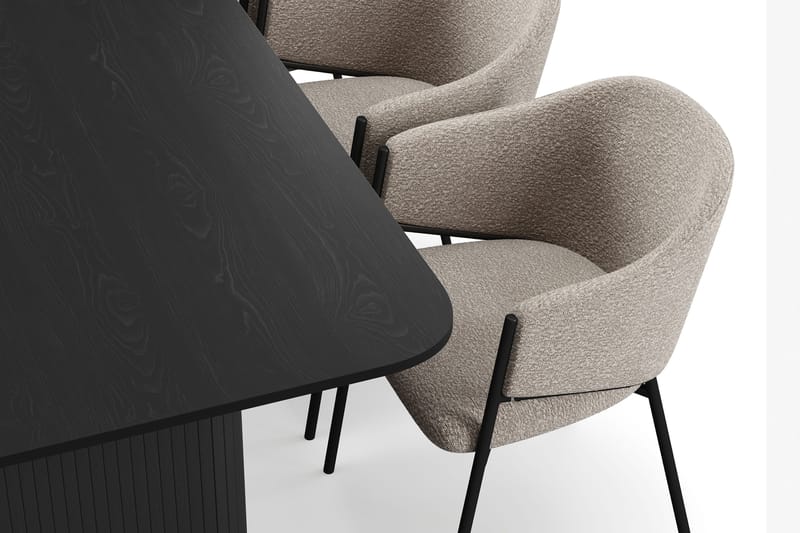Kopparbo Matbord 200-260 cm Förlängningsbart med 6 Filip Matstolar - Svart / Taupe Bouclé - Möbler - Bord & matgrupper - Matgrupper