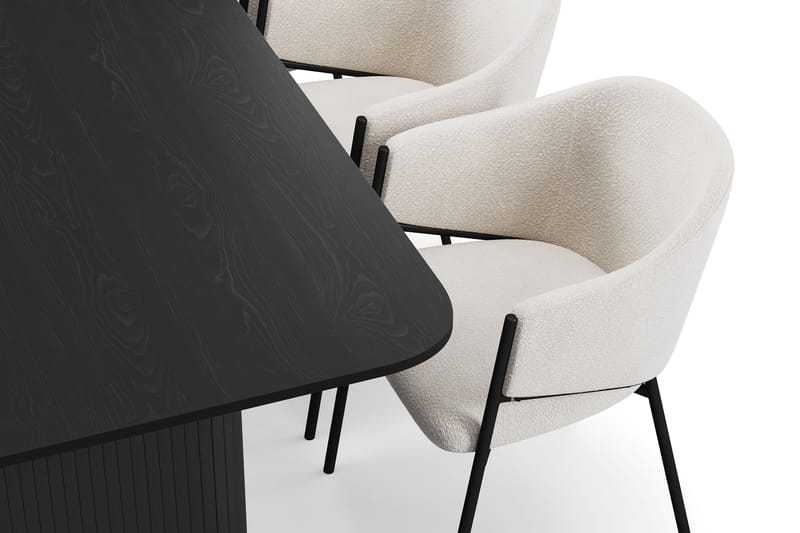 Kopparbo Matbord 200-260 cm Förlängningsbart med 6 Filip Matstolar - Svart / Vit Bouclé - Möbler - Bord & matgrupper - Matgrupper