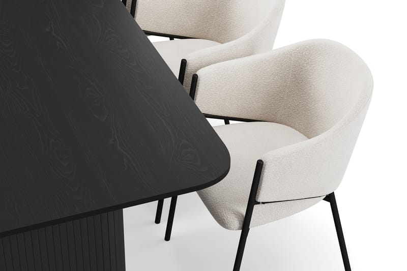 Kopparbo Matbord 200-260 cm Förlängningsbart med 6 Filip Matstolar - Svart / Vit Bouclé - Möbler - Bord & matgrupper - Matgrupper