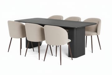 Kopparbo Matbord 200-260 cm Förlängningsbart med 6 Greya Matstolar med armstöd - Svartlaserad ek - Möbler - Bord & matgrupper - Matgrupper