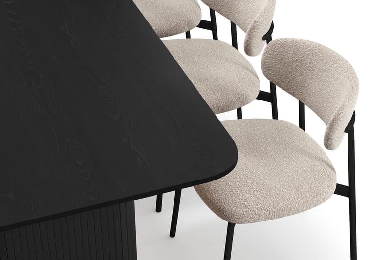 Kopparbo Matbord 200-260 cm Förlängningsbart med 6 Lucy Matstolar - Svart / Greige Bouclé / Metallben Svart - Möbler - Bord & matgrupper - Matgrupper