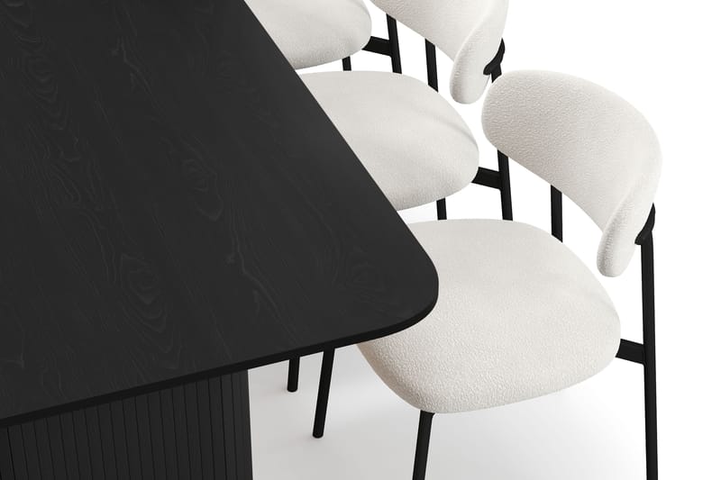 Kopparbo Matbord 200-260 cm Förlängningsbart med 6 Lucy Matstolar - Svart / Vit Bouclé / Metallben Svart - Möbler - Bord & matgrupper - Matgrupper