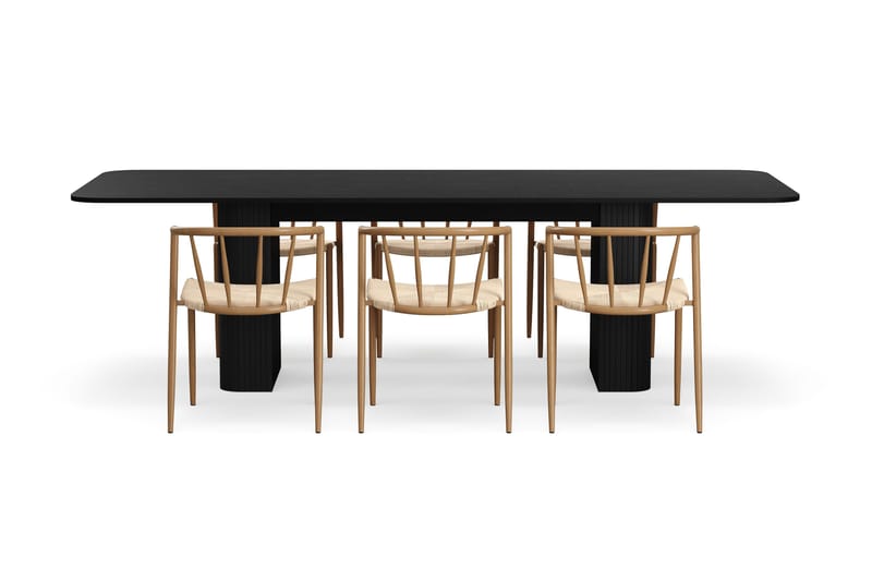 Kopparbo Matbord 200-260 cm Förlängningsbart med 6 Winston Matstolar - Svart / Beige / Metallben Ek - Möbler - Bord & matgrupper - Matgrupper