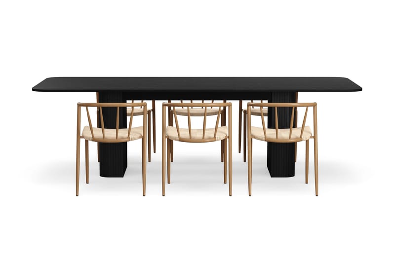Kopparbo Matbord 200-260 cm Förlängningsbart med 6 Winston Matstolar - Svart / Beige / Metallben Ek - Möbler - Bord & matgrupper - Matgrupper