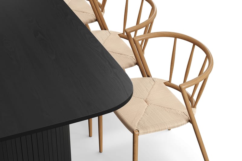 Kopparbo Matbord 200-260 cm Förlängningsbart med 6 Winston Matstolar - Svart / Beige / Metallben Ek - Möbler - Bord & matgrupper - Matgrupper