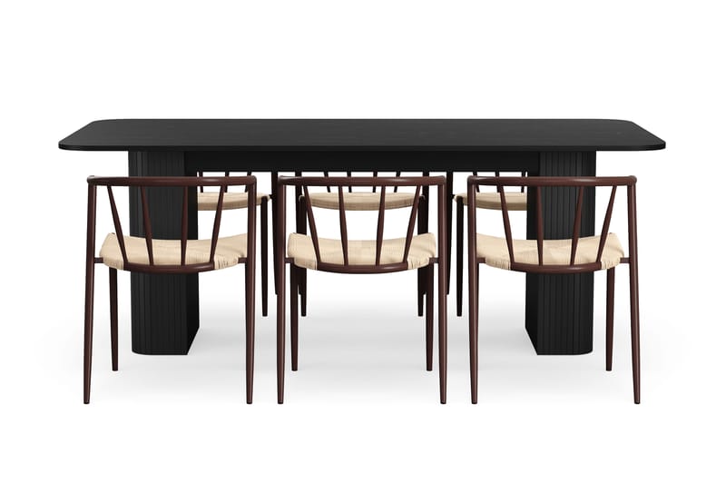 Kopparbo Matbord 200-260 cm Förlängningsbart med 6 Winston Matstolar - Svart / Beige / Metallben Rökt ek - Möbler - Bord & matgrupper - Matgrupper