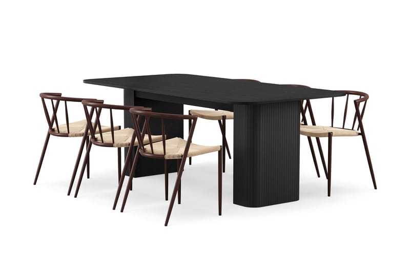 Kopparbo Matbord 200-260 cm Förlängningsbart med 6 Winston Matstolar - Svart / Beige / Metallben Rökt ek - Möbler - Bord & matgrupper - Matgrupper