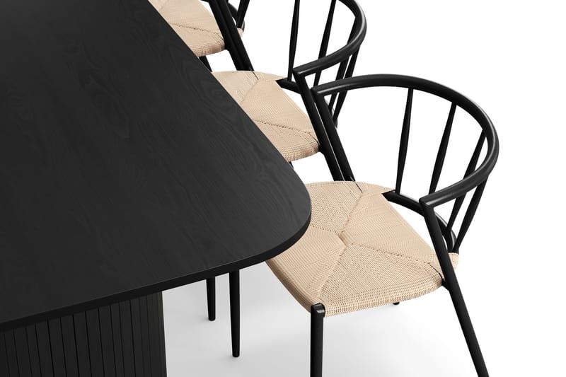 Kopparbo Matbord 200-260 cm Förlängningsbart med 6 Winston Matstolar - Svart / Beige / Metallben Svart - Möbler - Bord & matgrupper - Matgrupper