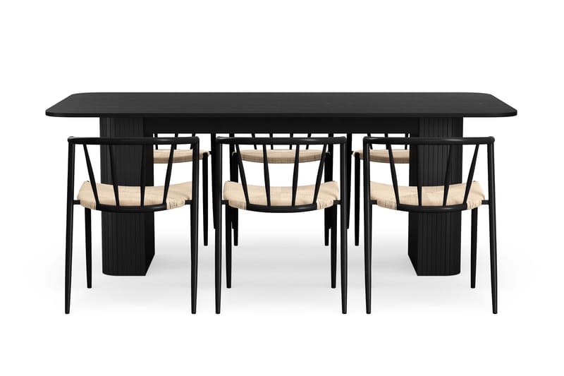 Kopparbo Matbord 200-260 cm Förlängningsbart med 6 Winston Matstolar - Svart / Beige / Metallben Svart - Möbler - Bord & matgrupper - Matgrupper