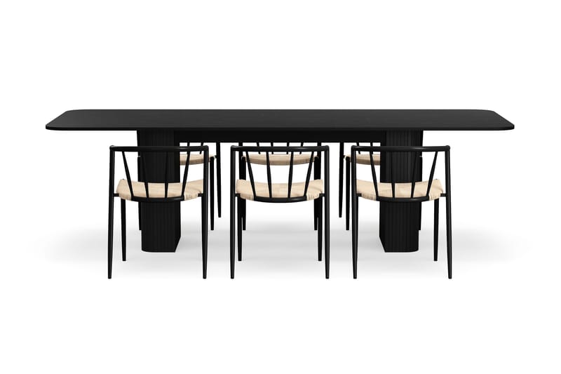Kopparbo Matbord 200-260 cm Förlängningsbart med 6 Winston Matstolar - Svart / Beige / Metallben Svart - Möbler - Bord & matgrupper - Matgrupper