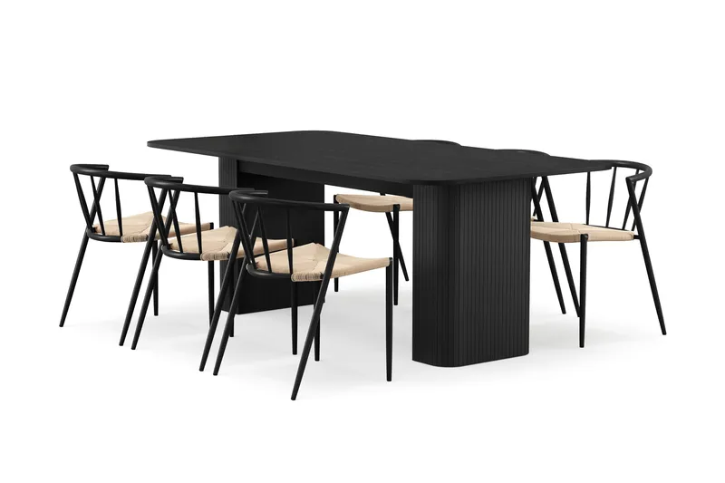 Kopparbo Matbord 200-260 cm Förlängningsbart med 6 Winston Matstolar, Svartlaserad ek