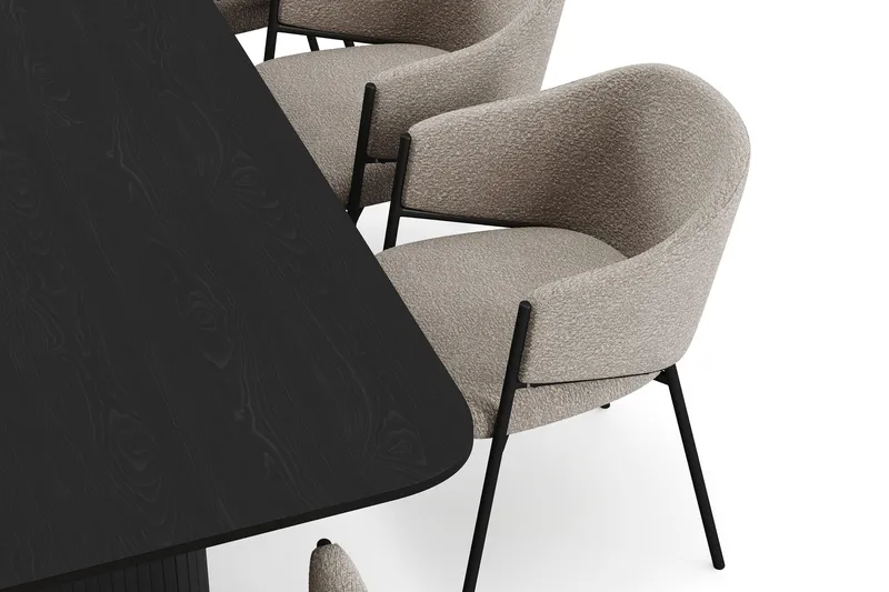 Kopparbo Matbord 200-260 cm Förlängningsbart med 8 Filip Matstolar - Svart / Taupe Bouclé - Möbler - Bord & matgrupper - Matgrupper