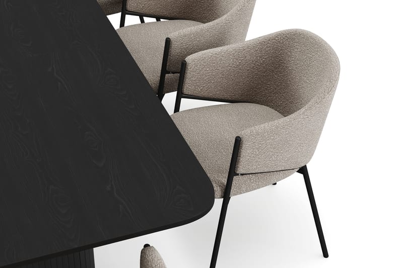 Kopparbo Matbord 200-260 cm Förlängningsbart med 8 Filip Matstolar - Svart / Taupe Bouclé - Möbler - Bord & matgrupper - Matgrupper