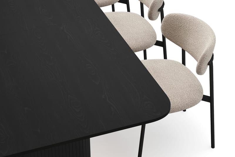 Kopparbo Matbord 200-260 cm Förlängningsbart med 8 Lucy Matstolar - Svart / Greige Bouclé / Metallben Svart - Möbler - Bord & matgrupper - Matgrupper