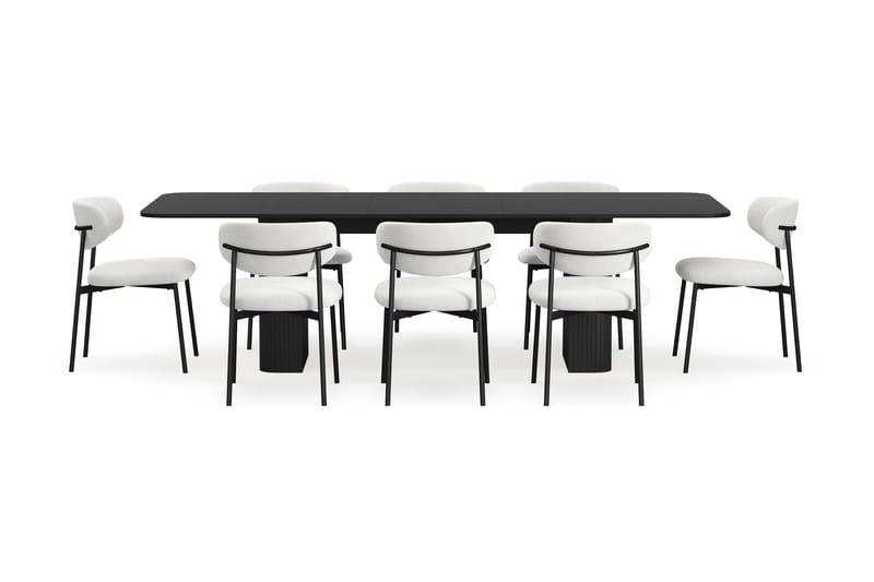 Kopparbo Matbord 200-260 cm Förlängningsbart med 8 Lucy Matstolar - Svart / Vit Bouclé / Metallben Svart - Möbler - Bord & matgrupper - Matgrupper
