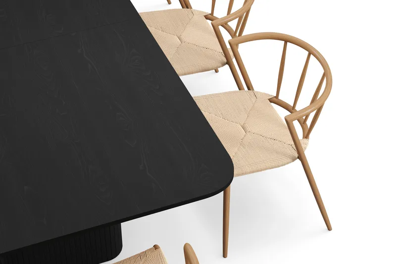 Kopparbo Matbord 200-260 cm Förlängningsbart med 8 Winston Matstolar - Svart / Beige / Metallben Ek - Möbler - Bord & matgrupper - Matgrupper