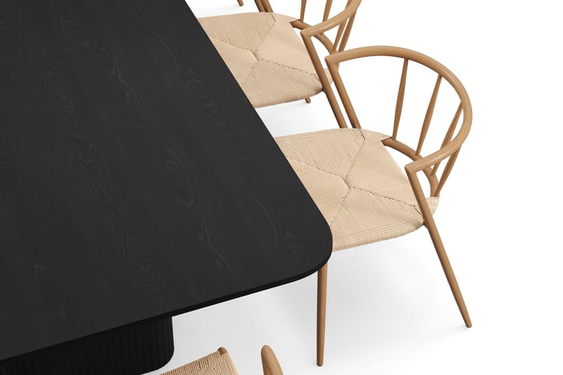 Kopparbo Matbord 200-260 cm Förlängningsbart med 8 Winston Matstolar - Svart / Beige / Metallben Ek - Möbler - Bord & matgrupper - Matgrupper