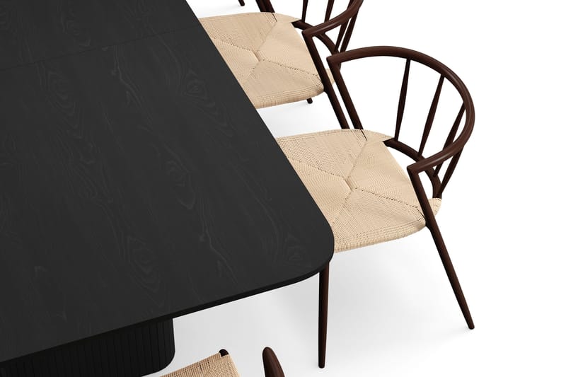 Kopparbo Matbord 200-260 cm Förlängningsbart med 8 Winston Matstolar - Svart / Beige / Metallben Rökt ek - Möbler - Bord & matgrupper - Matgrupper