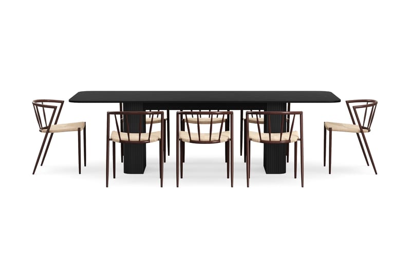 Kopparbo Matbord 200-260 cm Förlängningsbart med 8 Winston Matstolar - Svart / Beige / Metallben Rökt ek - Möbler - Bord & matgrupper - Matgrupper