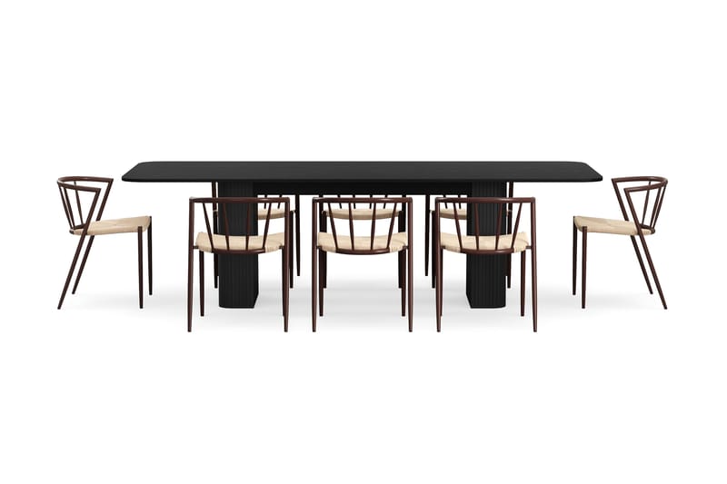 Kopparbo Matbord 200-260 cm Förlängningsbart med 8 Winston Matstolar - Svart / Beige / Metallben Rökt ek - Möbler - Bord & matgrupper - Matgrupper