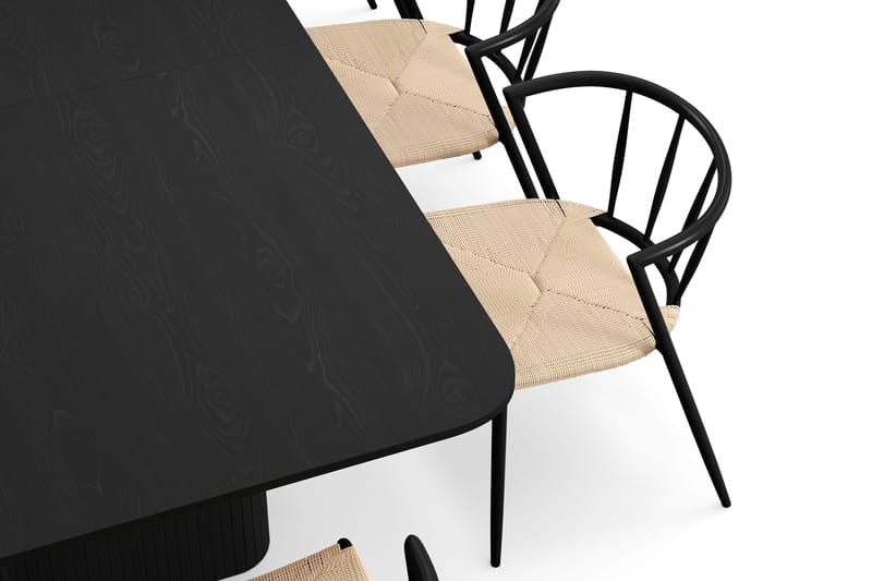 Kopparbo Matbord 200-260 cm Förlängningsbart med 8 Winston Matstolar - Svart / Beige / Metallben Svart - Möbler - Bord & matgrupper - Matgrupper