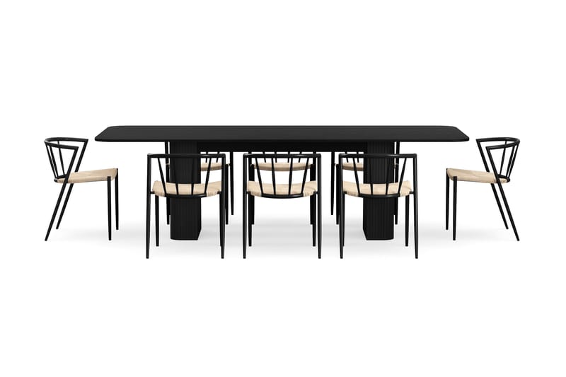 Kopparbo Matbord 200-260 cm Förlängningsbart med 8 Winston Matstolar - Svart / Beige / Metallben Svart - Möbler - Bord & matgrupper - Matgrupper