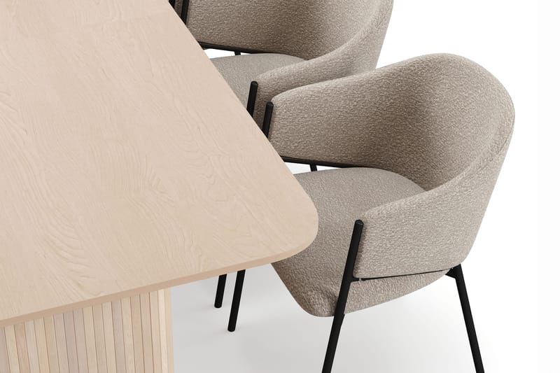 Kopparbo Matbord 200-260 cm Förlängningsbart med illäggsskiv med 6 Filip Matstolar - Vit / Taupe Bouclé - Möbler - Bord & matgrupper - Matgrupper