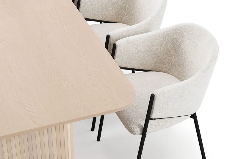 Kopparbo Matbord 200-260 cm Förlängningsbart med illäggsskiv med 6 Filip Matstolar - Vit / Vit Bouclé - Möbler - Bord & matgrupper - Matgrupper