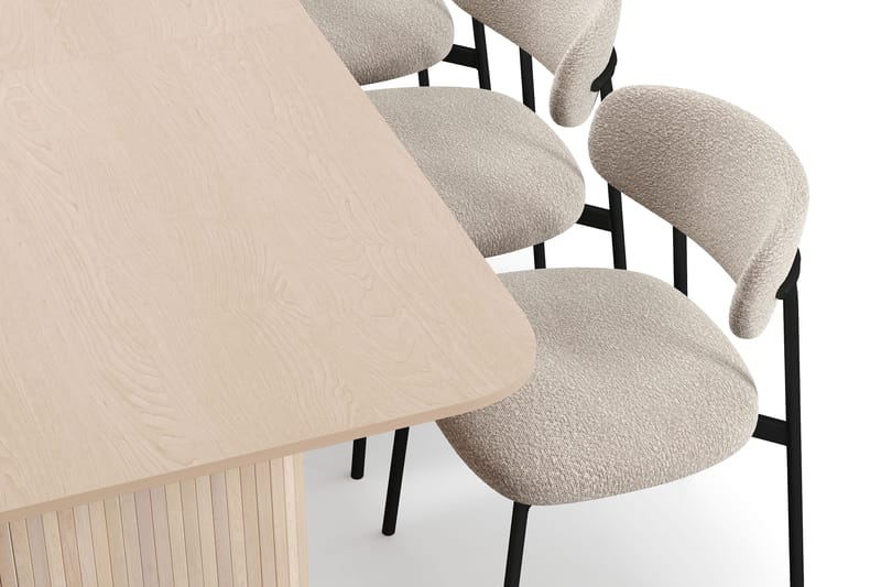Kopparbo Matbord 200-260 cm Förlängningsbart med illäggsskiv med 6 Lucy Matstolar - Vit / Greige Bouclé / Metallben Svart - Möbler - Bord & matgrupper - Matgrupper
