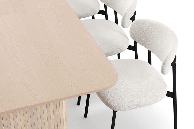 Kopparbo Matbord 200-260 cm Förlängningsbart med illäggsskiv med 6 Lucy Matstolar - Vit / Vit Bouclé / Metallben Svart - Möbler - Bord & matgrupper - Matgrupper