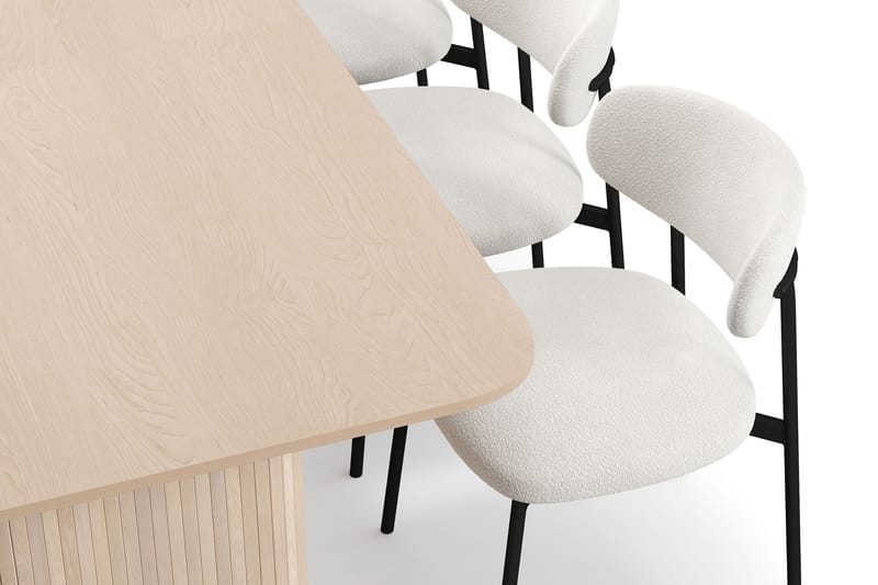 Kopparbo Matbord 200-260 cm Förlängningsbart med illäggsskiv med 6 Lucy Matstolar - Vit / Vit Bouclé / Metallben Svart - Möbler - Bord & matgrupper - Matgrupper