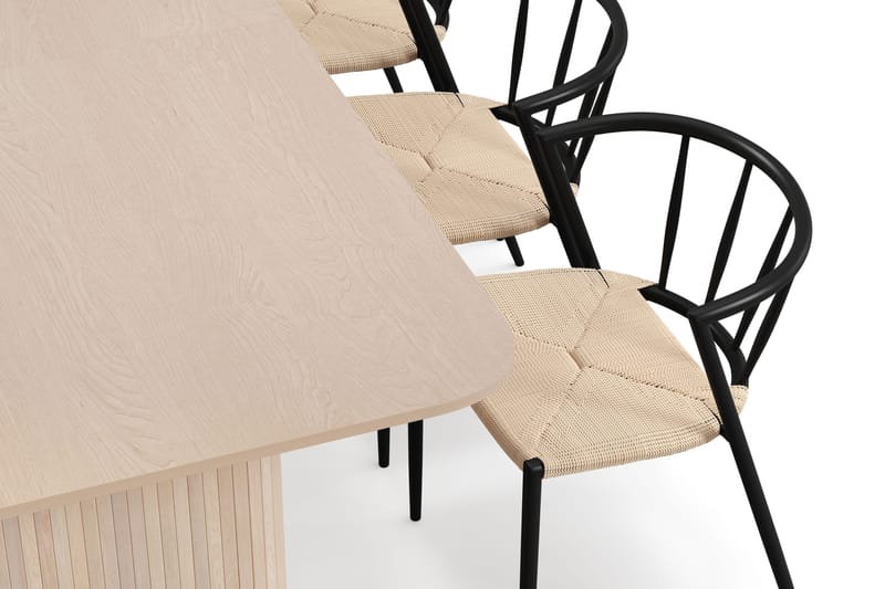 Kopparbo Matbord 200-260 cm Förlängningsbart med illäggsskiv med 6 Winston Matstolar - Vit / Beige / Metallben Svart - Möbler - Bord & matgrupper - Matgrupper