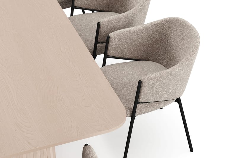Kopparbo Matbord 200-260 cm Förlängningsbart med illäggsskiv med 8 Filip Matstolar - Vit / Taupe Bouclé - Möbler - Bord & matgrupper - Matgrupper