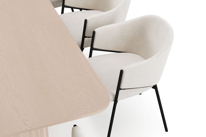 Kopparbo Matbord 200-260 cm Förlängningsbart med illäggsskiv med 8 Filip Matstolar - Vit / Vit Bouclé - Möbler - Bord & matgrupper - Matgrupper