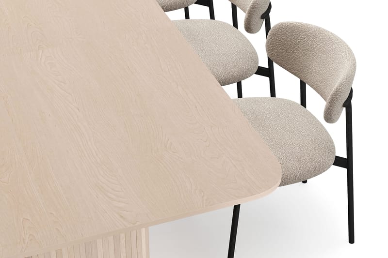 Kopparbo Matbord 200-260 cm Förlängningsbart med illäggsskiv med 8 Lucy Matstolar - Vit / Greige Bouclé / Metallben Svart - Möbler - Bord & matgrupper - Matgrupper