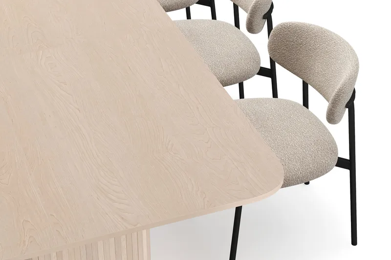 Kopparbo Matbord 200-260 cm Förlängningsbart med illäggsskiv med 8 Lucy Matstolar - Vit / Greige Bouclé / Metallben Svart - Möbler - Bord & matgrupper - Matgrupper