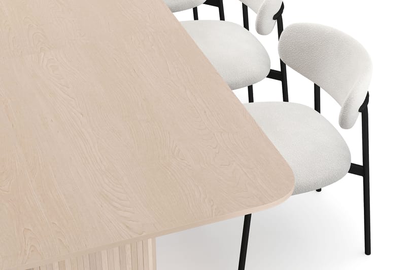 Kopparbo Matbord 200-260 cm Förlängningsbart med illäggsskiv med 8 Lucy Matstolar - Vit / Vit Bouclé / Metallben Svart - Möbler - Bord & matgrupper - Matgrupper