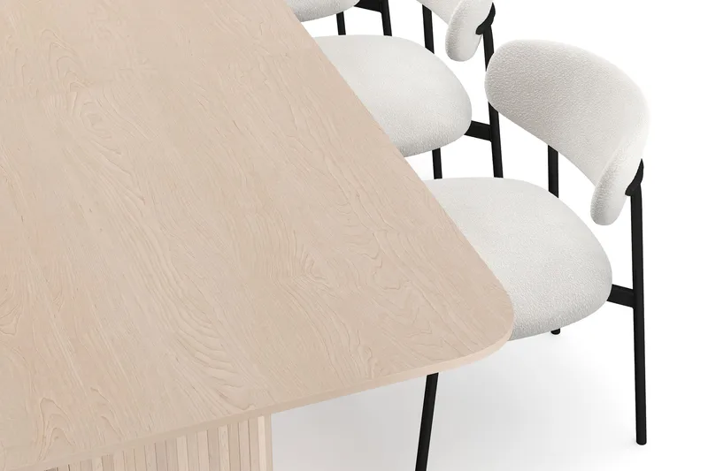 Kopparbo Matbord 200-260 cm Förlängningsbart med illäggsskiv med 8 Lucy Matstolar - Vit / Vit Bouclé / Metallben Svart - Möbler - Bord & matgrupper - Matgrupper