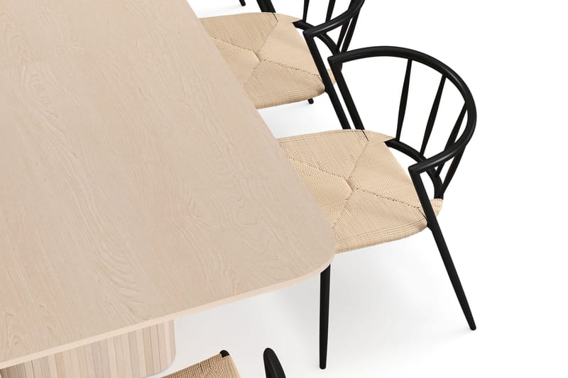 Kopparbo Matbord 200-260 cm Förlängningsbart med illäggsskiv med 8 Winston Matstolar - Vit / Beige / Metallben Svart - Möbler - Bord & matgrupper - Matgrupper