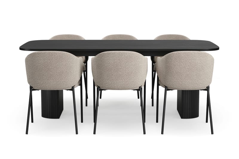 Kopparbo Matbord 200 cm med 6 Filip Matstolar - Svart / Taupe Bouclé - Möbler - Bord & matgrupper - Matgrupper